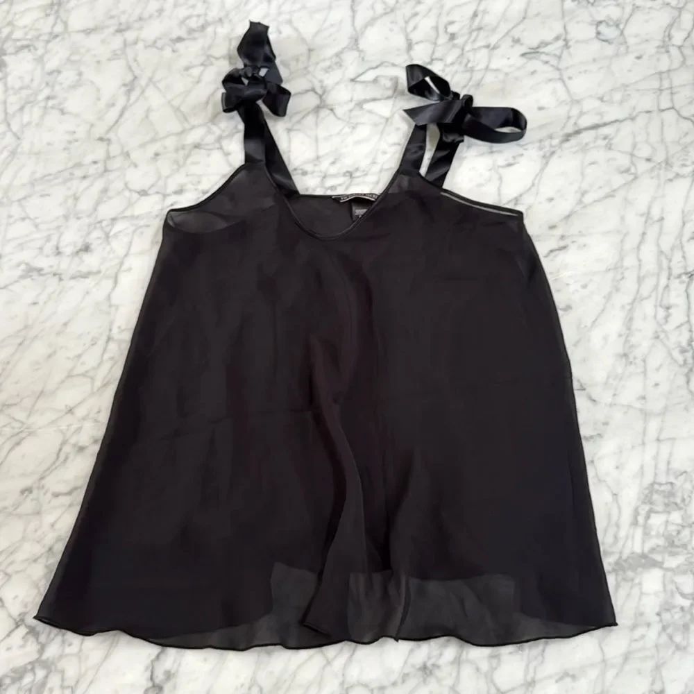Victoria's Secret Black Sheer Lingerie Tank Babydoll Tied Ribbon Shoulders Sz S